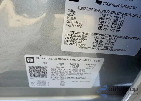 2021 Chevrolet Silverado C1500 Ltz z USA, uszkodzony, nr VIN 3GCPWEED5MG452064